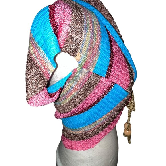 Colorful SUSS Bolero Knit Shrug Top Sweater Beaded Tie Front One Size Fun Sexy - Picture 2 of 6